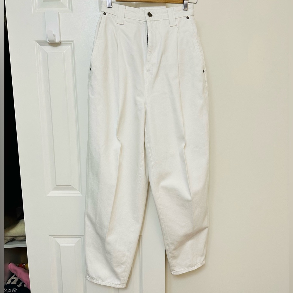 KHAITE ashford jean white size 26 pleated high rise tapered jeans balloon leg